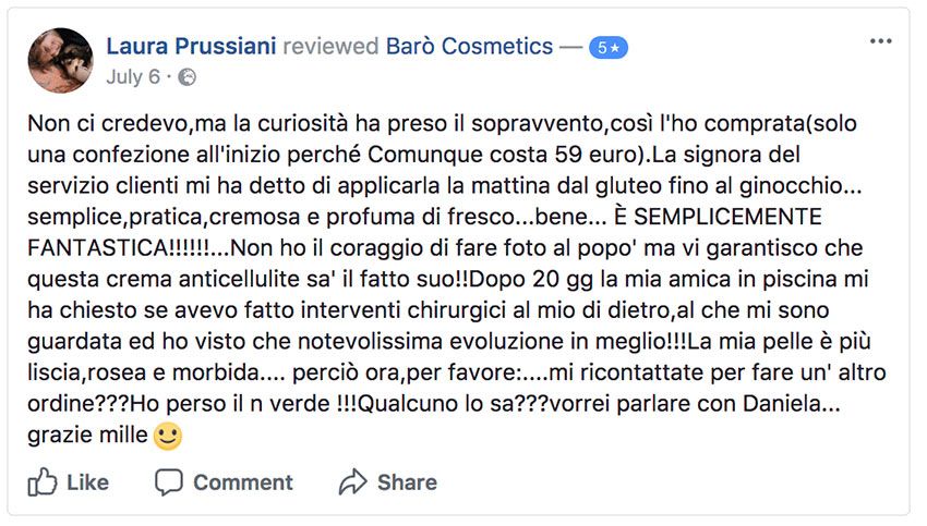 commenti barò extralift su facebook