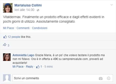 commenti su facebook di vitaldermax