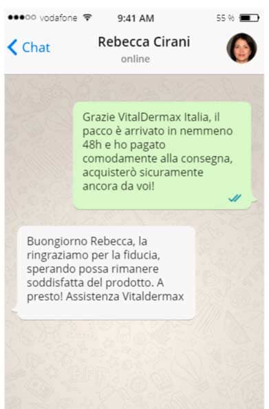 chat whatsapp con l'assistenza di vitaldermax